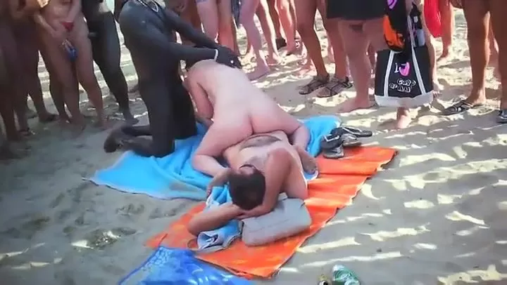 Interracial Wife Beach Orgy - Hardcore interracial orgy at the beach